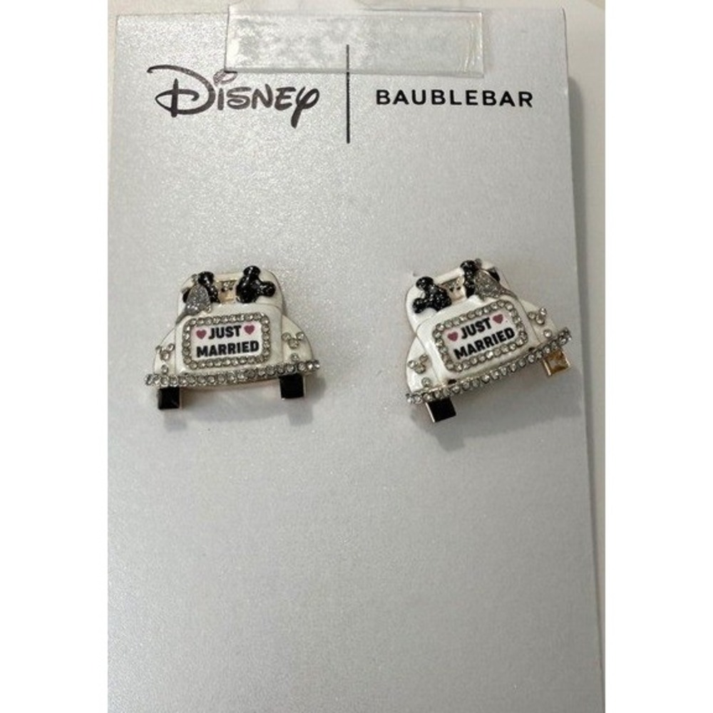 Disney BaubleBar Just Married Mickey Minnie Mouse Car Earrings‎ Wedding Studs